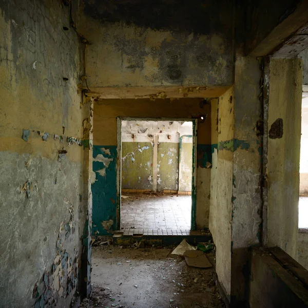 Amplia Vista Angular Viejo Edificio Fábrica Abandonado Pared — Foto de Stock