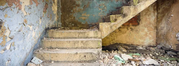 Vue Grand Angle Vieux Mur Abandonné Bâtiment Usine — Photo