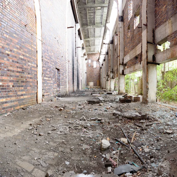 Wide Angle View Old Wall Abandoned Factory Building — Stock Photo, Image