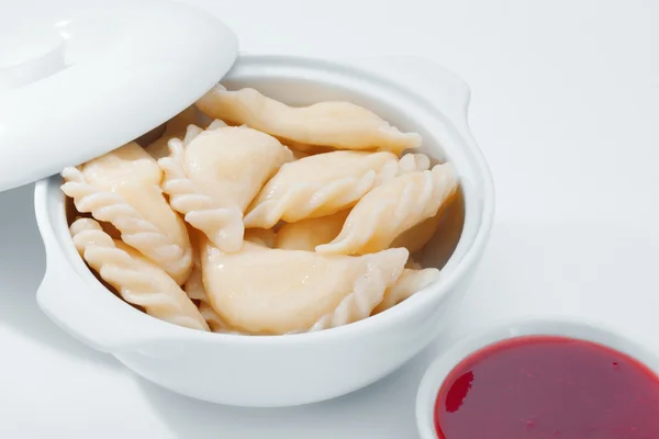 Close up view of nice delicious ravioli on white back — Stock Photo, Image