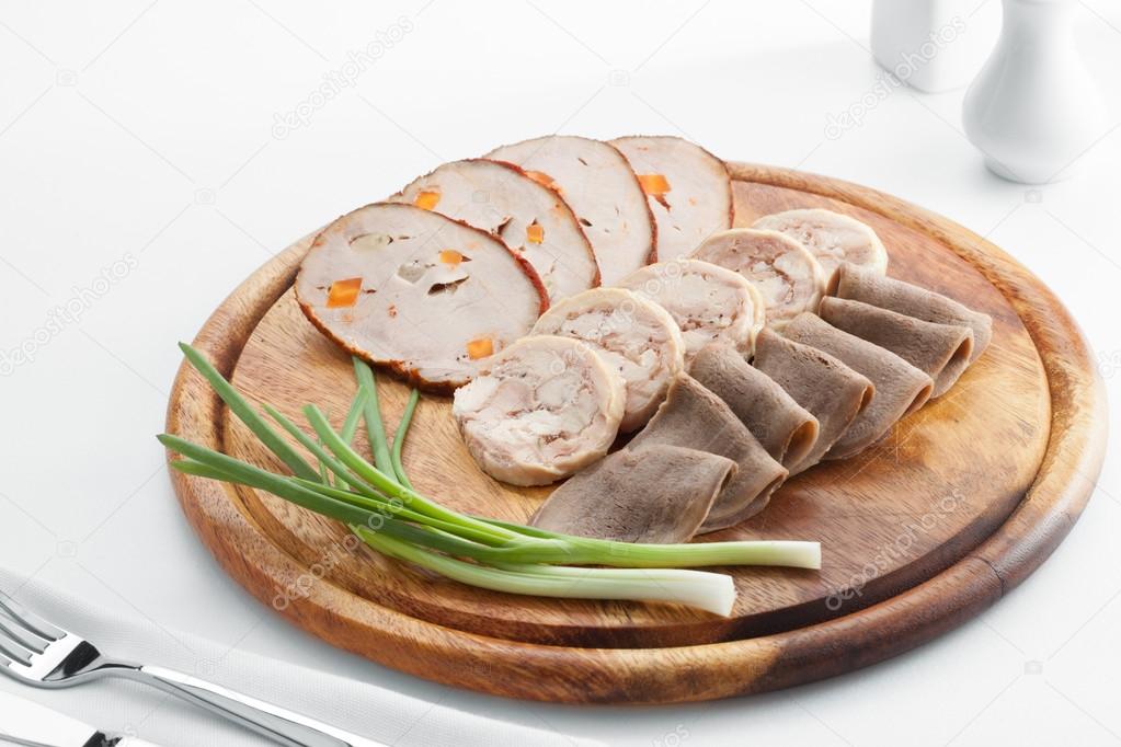 cold boiled sliced meat stuff on white