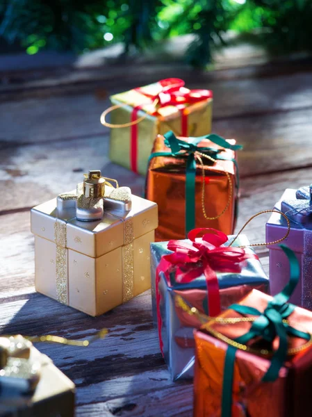 Zbliżenie Boże Narodzenie pudełka drewniane tyłu — Zdjęcie stockowe