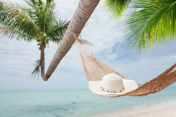 Vista di una bella gobba con palme intorno in ambiente tropicale — Foto Stock