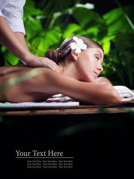 Portrait of young beautiful woman in spa environment.  banner, free space. — Stock Photo, Image