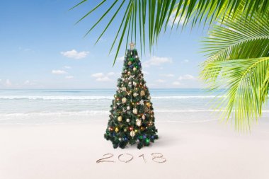 Güzel bir Noel ve yeni yıl temalı tropikal plaj manzarası 