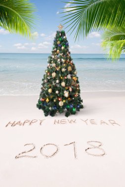Güzel bir Noel ve yeni yıl temalı tropikal plaj manzarası 
