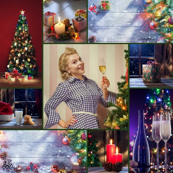 Feliz Navidad y año nuevo collage temático compuesto de diferentes imágenes — Foto de Stock