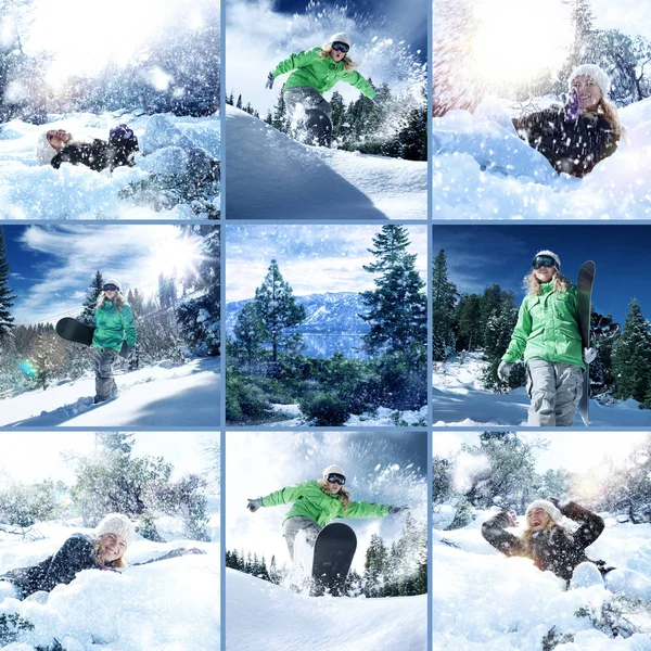 Snowboarder collage tema compuesto de unas cuantas imágenes diferentes —  Fotos de Stock