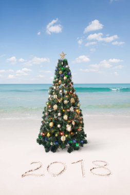 Güzel bir Noel ve yeni yıl temalı tropikal plaj manzarası 