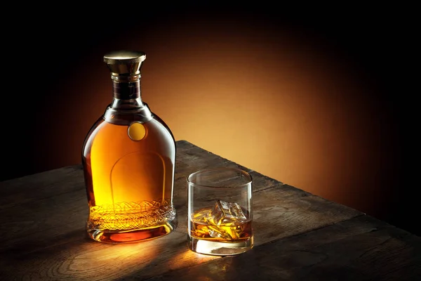 View Glass Whiskey Bottle Aside Color Background — Stock Photo, Image