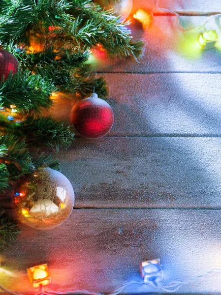 Zár Megjelöl Kilátás Megvilágítású Karácsonyfa Hófúvásából Vissza — Stock Fotó