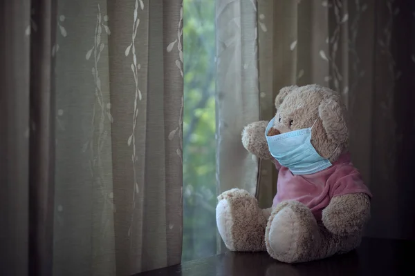 Close View Teddy Bear Medial Mask Its Face — Stock Photo, Image