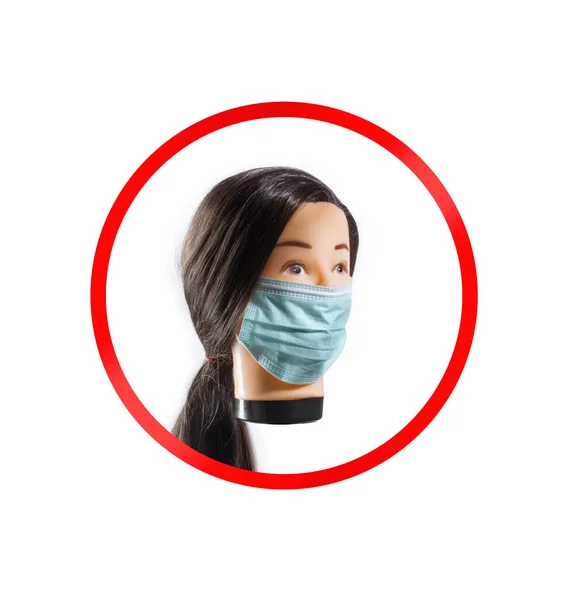 Nahaufnahme Des Gesichts Mit Chirurgenmaske Auf Weißem Grund Rotem Kreis — Stockfoto