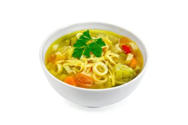 Beyaz kase maydanoz çorbası sebzeli çorba