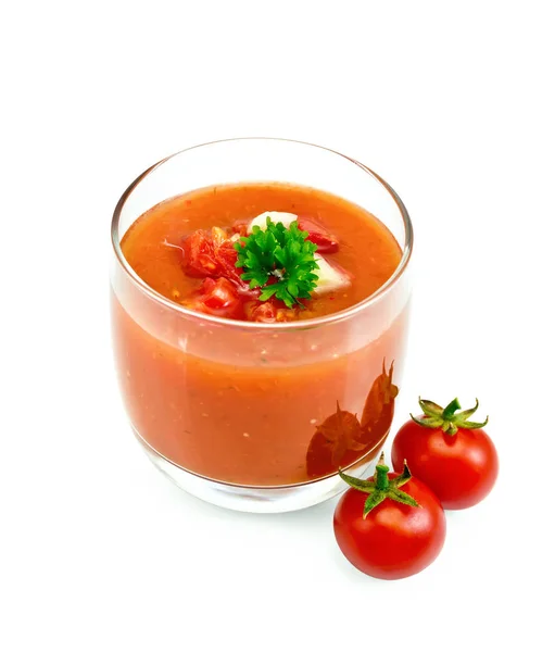 Soupe tomate au persil en verre — Photo