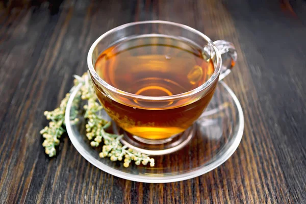Cam Kupası gemide gri pelin ile çay — Stok fotoğraf