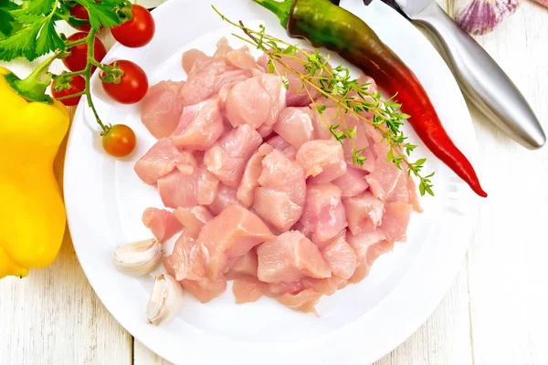 Chicken breast raw sliced in plate on board top — Stock Photo, Image