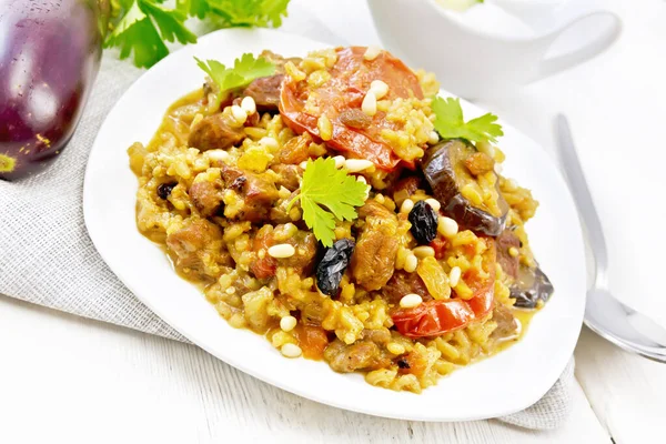 Oriental European National Dish Maklube Made Rice Eggplant Tomatoes Spices — Stock Photo, Image