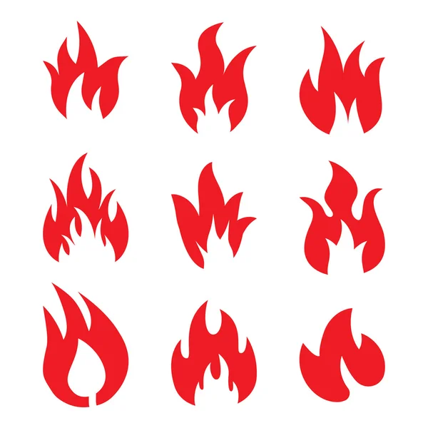Vuur vlammen, pictogrammen, vectorillustratie instellen — Stockvector