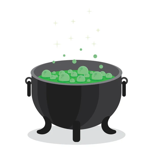 Kittel kokande grön vätska. — Stock vektor