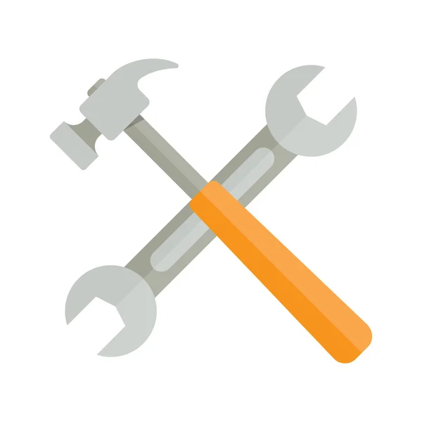Llave y martillo sobre fondo blanco — Vector de stock
