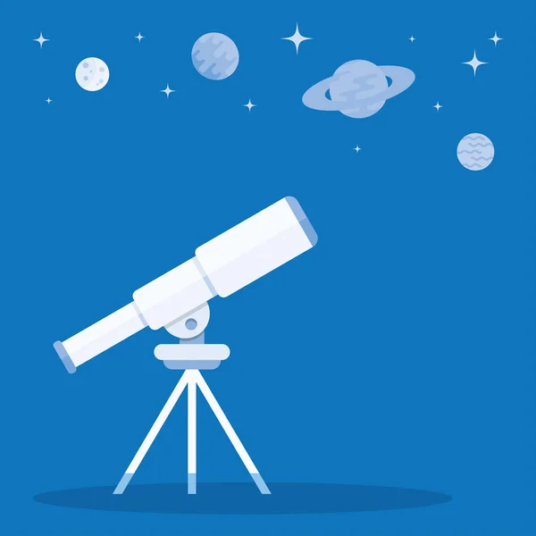 Telescope on tripod and blue stars around. — Stock Vector
