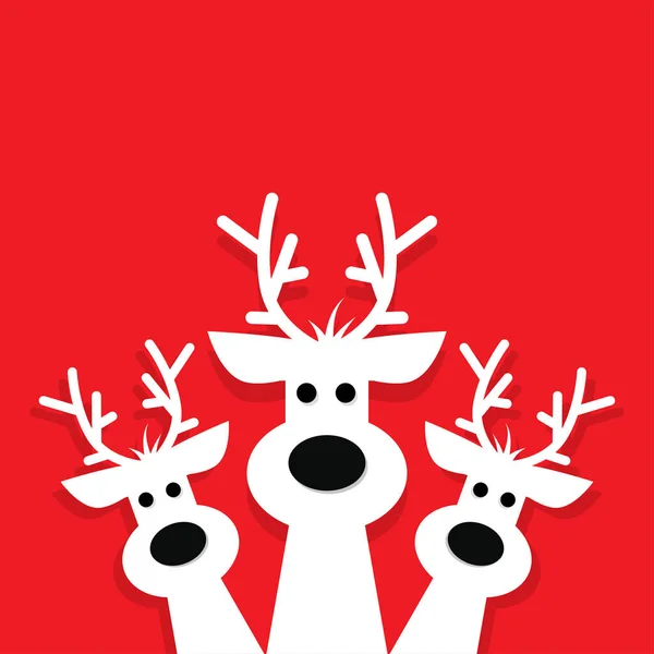 Three white reindeer on a red background. — Stock Vector