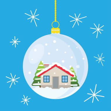 Noel evi ve ağaçlar içinde topla.