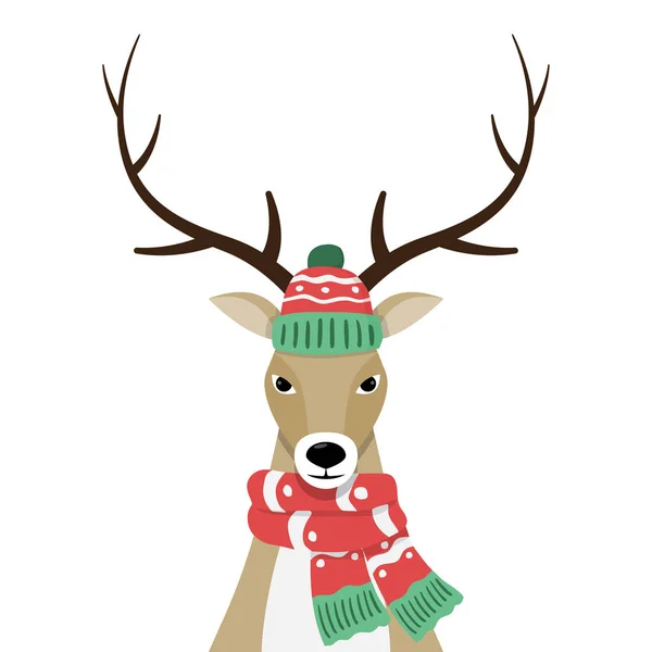 Deer in Christmas hat, and scarf. — Stock Vector