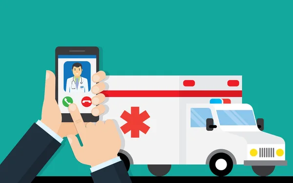 Llame al coche ambulancia a través del teléfono móvil — Archivo Imágenes Vectoriales