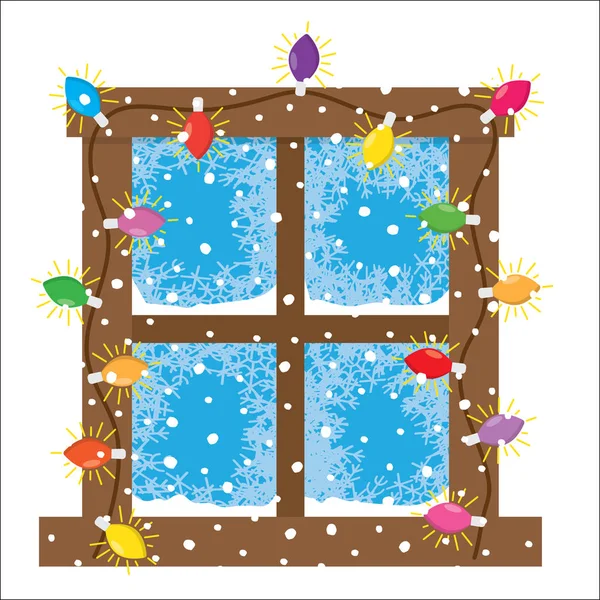 Décoration de fenêtre lumières de Noël guirlandes — Image vectorielle