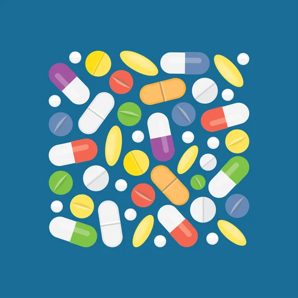 Montón de píldoras y tabletas médicas — Archivo Imágenes Vectoriales