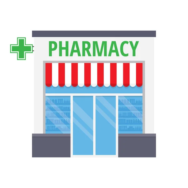 Tienda de farmacia de fachada con un letrero — Vector de stock