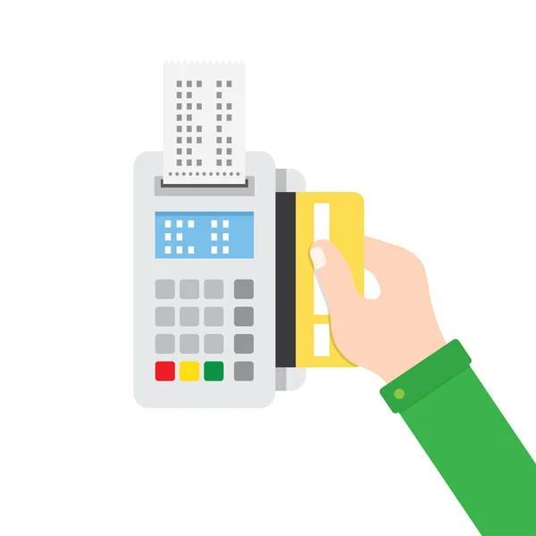 Ręki Wkładanie karty kredytowej do terminalu Pos. — Wektor stockowy