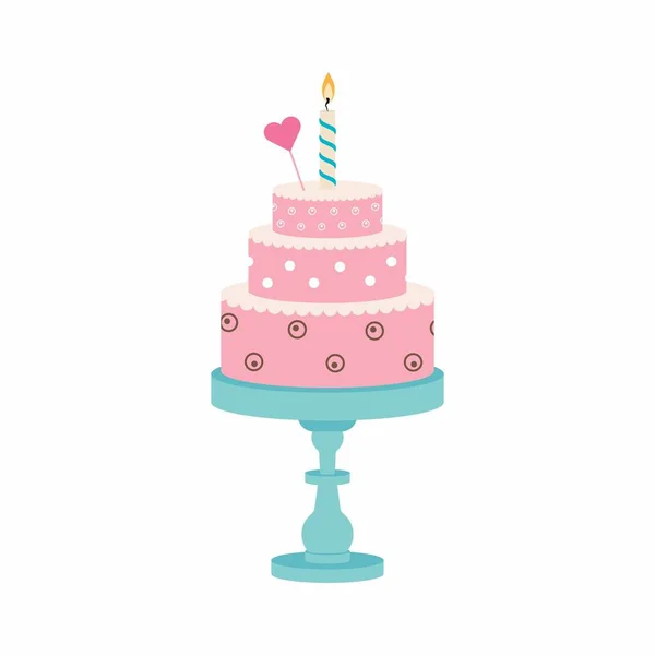 Birthday cake with candle and heart — Stock Vector