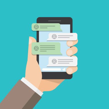 Mesaj bildirimleri içinde hareket eden telefon.