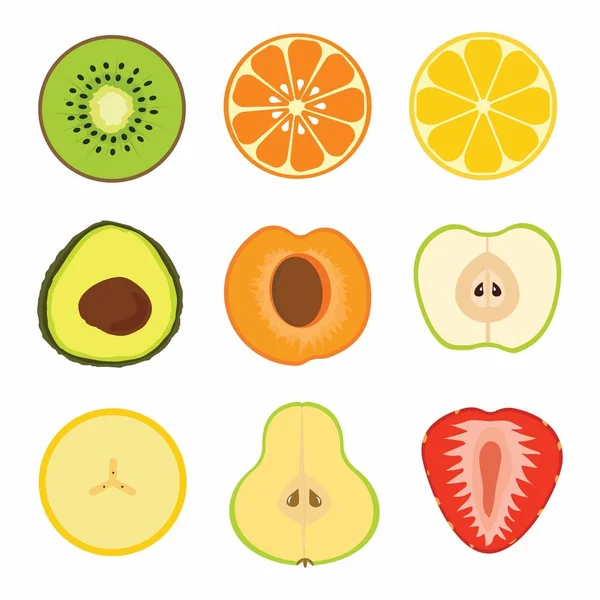 Σετ φρούτα κομμένα σε φέτες — Διανυσματικό Αρχείο