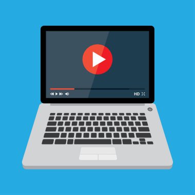 Ekranda video oynatıcı ile dizüstü bilgisayar