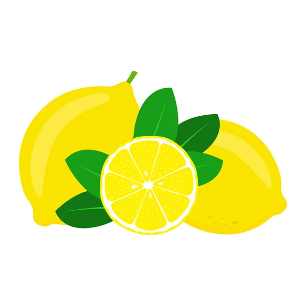 Лимон с листьями изолированы на белом фоне — стоковый вектор