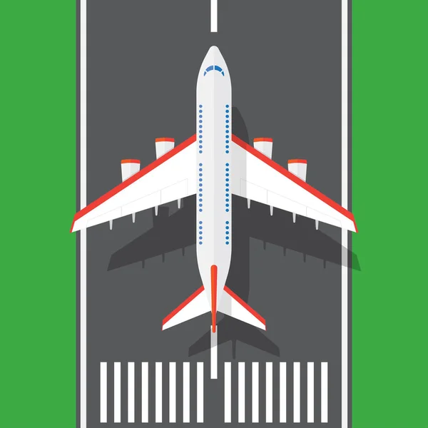 Airplane on a runway in top view. — Stock Vector