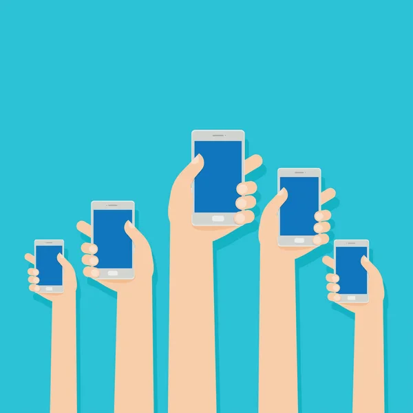 Handen houden smartphones, platte ontwerp — Stockvector