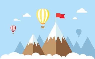 sıcak hava balonları ve bulutlar gökyüzünde.