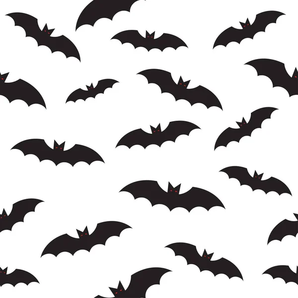 Patrón inconsútil de murciélago negro en blanco — Vector de stock