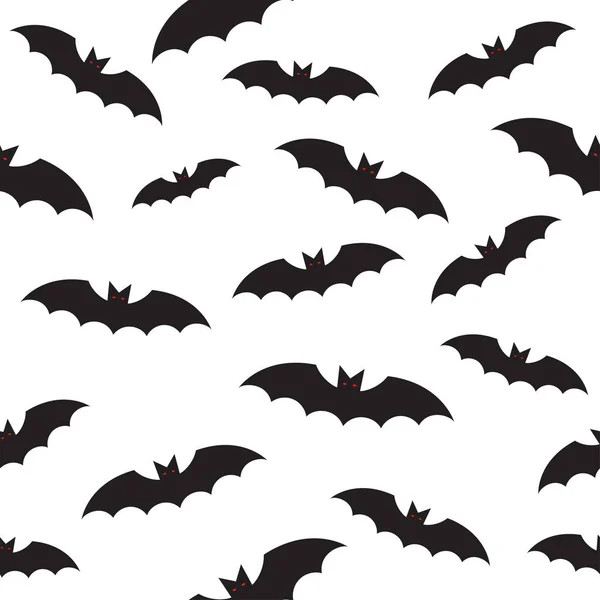 Chauve-souris noire motif sans couture sur blanc — Image vectorielle