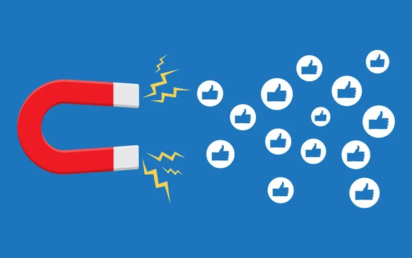 Social Media Marketing Konzept. Magnet, der Likes anzieht. — Stockvektor