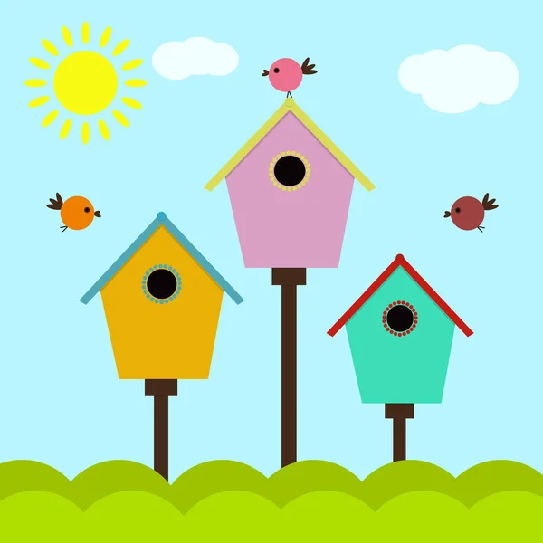 Birdhouses πολύχρωμο κινούμενα σχέδια — Διανυσματικό Αρχείο