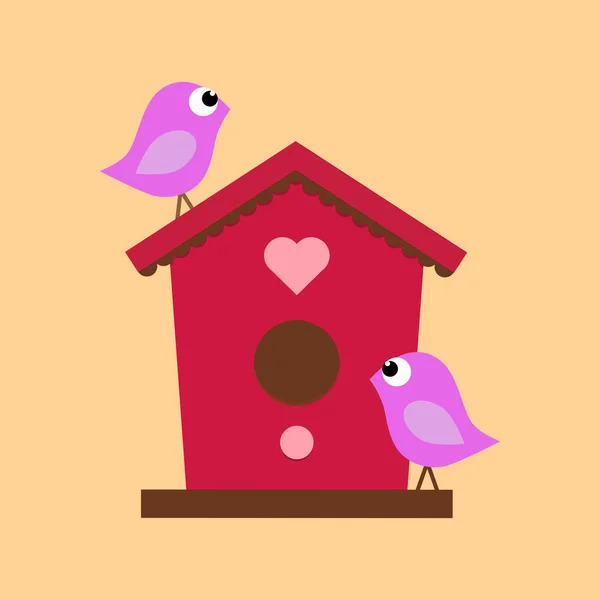 Pajarera con dos pájaros — Vector de stock