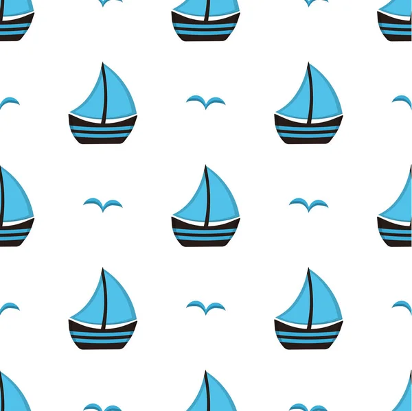 Pattern with boat and gull — Stock Vector