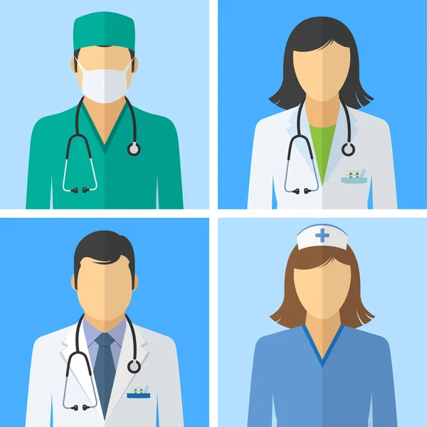 Iconos médicos. Avatares de doctores y enfermeras — Vector de stock