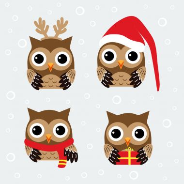 christmas set with owls clipart